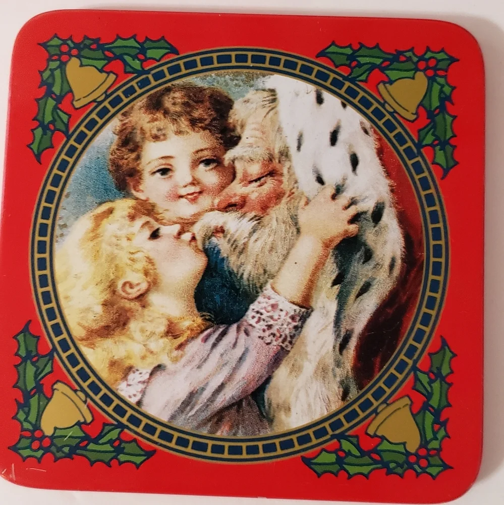 Vintage Enesco Santa Coaster Set Tin